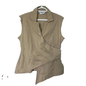 Anne Larochelle Sleeveless Button-Up  Asymmetrical 97% cotton Top size 12